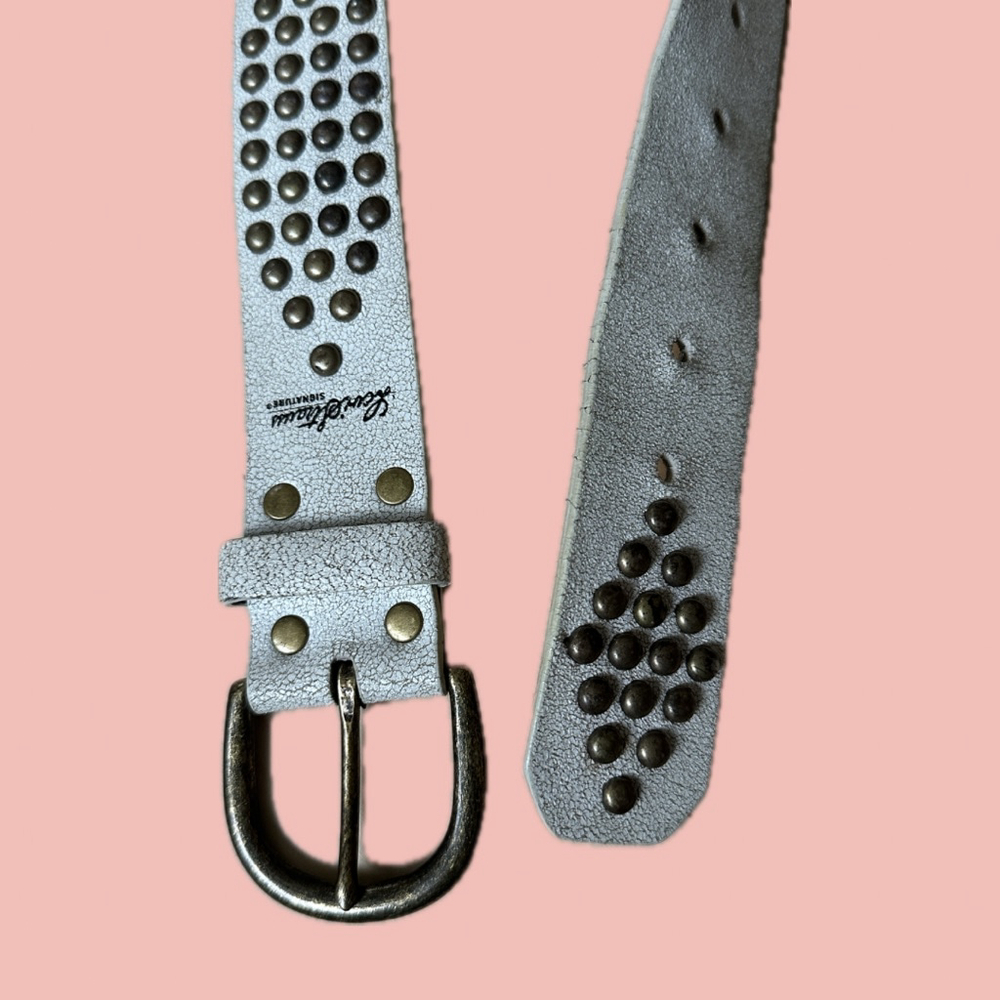 Levi’s Signature Studded Leather Belt White Genuine Leather Y2K